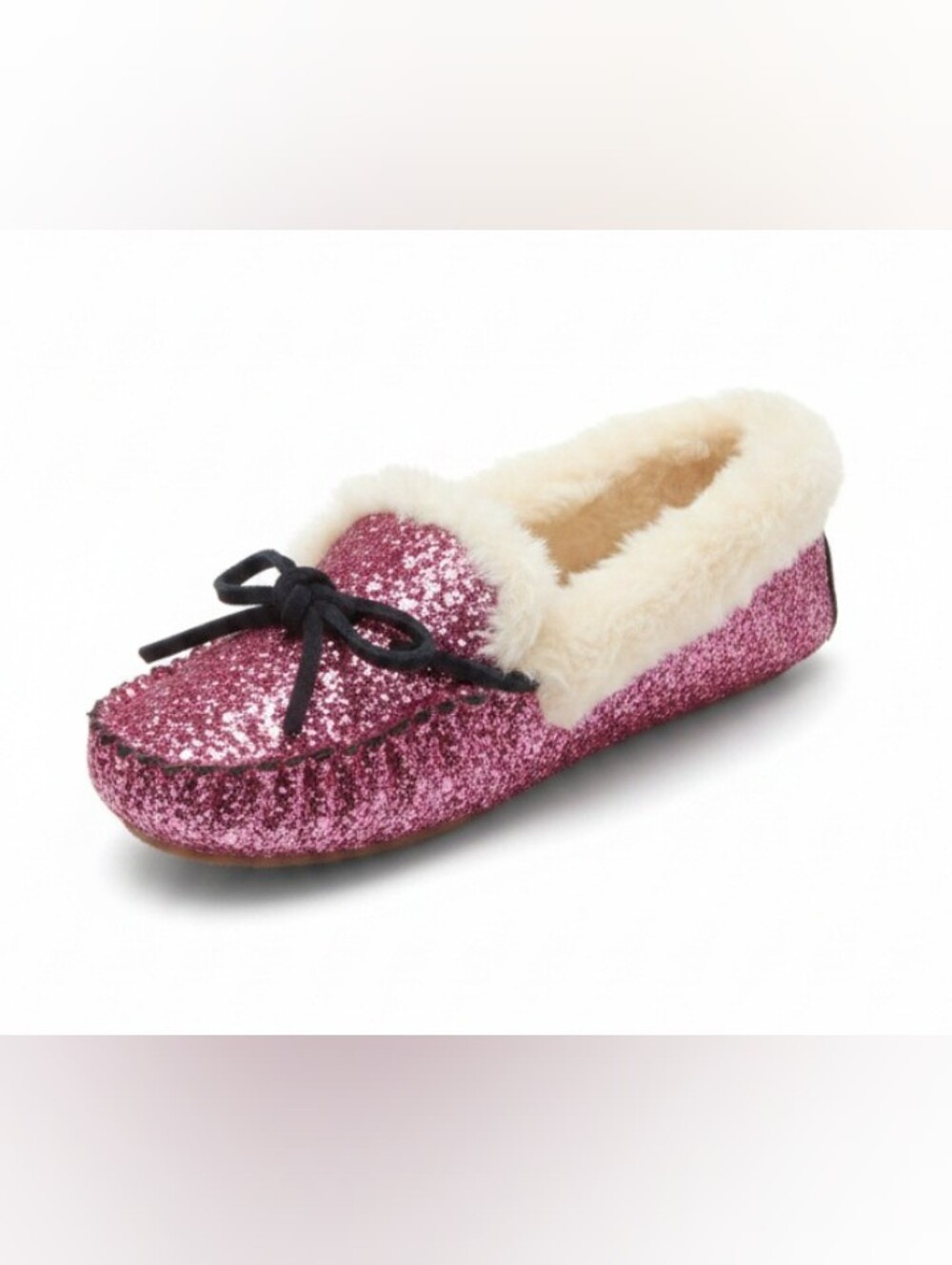 Crewcuts Pink Glitter Faux-Fur Lined Moccasins